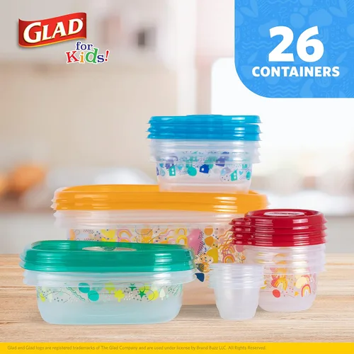 Miniatura 9 de Glad para Niños GladWare - Paquete variado, recipientes de almacenamiento de alimentos para el regreso a la escuela con tapas, tamaños mixtos