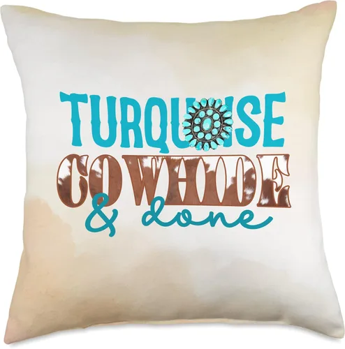 Miniatura 4 de Cowhide & Done Western Life Country Farm Life Item Turquesa - Almohada de piel de vaca y hecho Western Country Farm Life, 16.0 x 16.0 in, multicolor