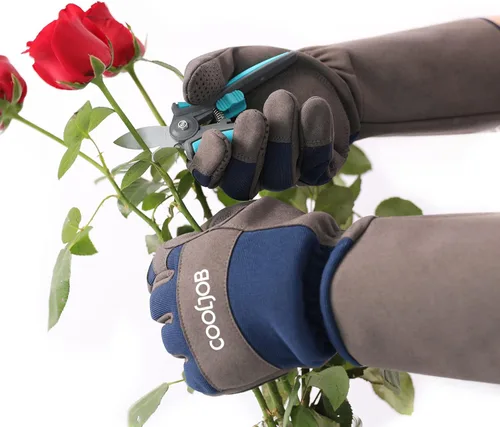 Miniatura 6 de COOLJOB Guantes de jardín de poda de rosas a prueba de espinas para hombre, manga larga, acolchados, para trabajo en el patio, arbusto, mora, Azul