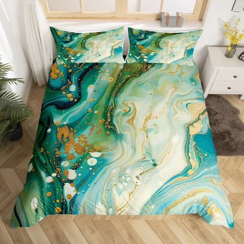 Miniatura 19 de Erosebridal Juego de ropa de cama de mármol líquido azul aguamarina, funda de edredón con estampado de mármol con patrón de mármol abstracto, juego