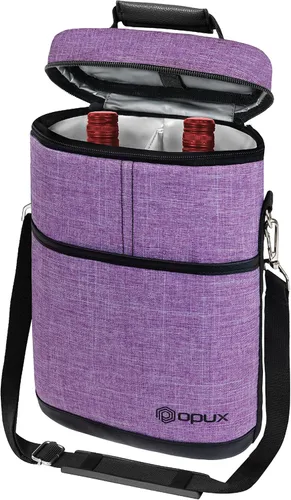Miniatura 12 de opux - Bolsa de transporte para 2 botellas de vino, bolsa aislada y a prueba de fugas para vino, bolsa de vino para viajes, ideal para picnic, BYOB