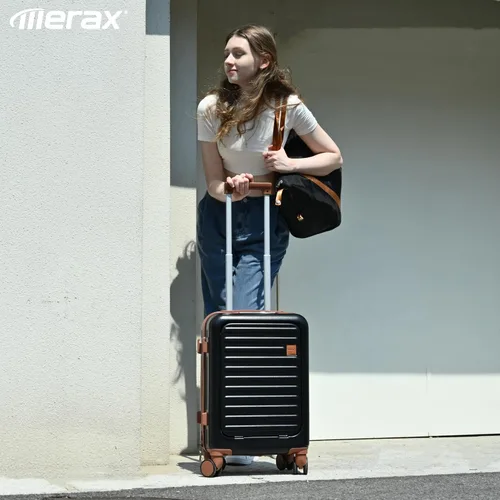 Miniatura 2 de Merax Juego de equipaje rígido ABS expandible de 3 piezas con rueda giratoria Maleta TSA Lock Suit Case, Negro -, Juego de 2 piezas, Equipaje