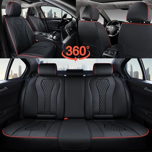 Miniatura 6 de Coverado - Fundas para asientos de auto, negras impermeables delanteras y traseras, juego completo, cojín de asiento, protector de asiento, ajuste