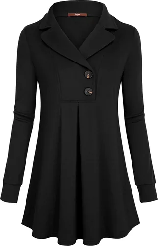 Miniatura 2 de Gaharu - Sudadera tipo túnica con solapa de muesca para mujer sudadera con botones y de manga larga