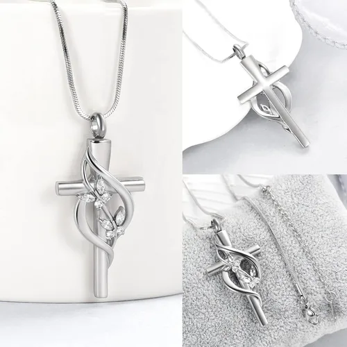 Miniatura 3 de Minicremation Joyería de cremación para cenizas Collar de urna de cruz para mujeres y hombres, medallón religioso de urna conmemorativa religiosa