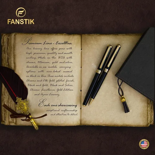 Miniatura 5 de FANSTIK Bolígrafo de lujo negro y dorado, juego de regalo elegante para mujeres, chapado en oro real de 24 quilates, juego de regalo profesional