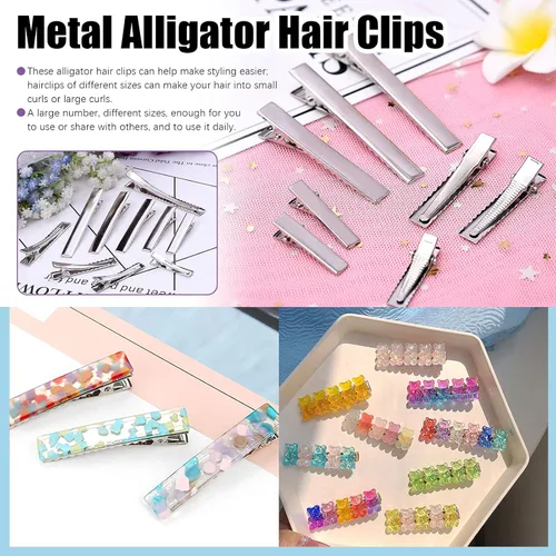 Miniatura 5 de Swpeet Juego surtido de 270 pinzas de cocodrilo de 5 tamaños, para pinzas de pelo de metal con parte superior plana, horquillas de una sola punta