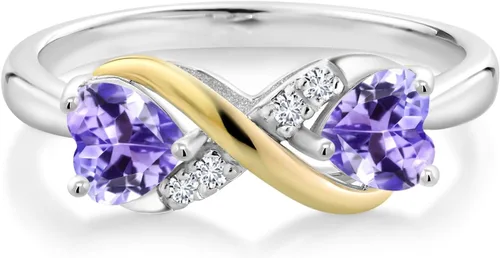 Miniatura 76 de Gemstone Birthstone and Lab Grown Diamond Accents Eternal Love Infinity Ring for Women 925 Silver and 10K Yellow Gold Heart Shape 5MM & Round