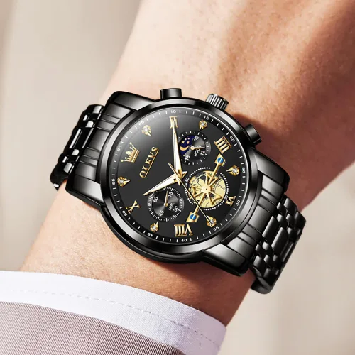 Miniatura 5 de OUPINKE Mens Watches Fashion Sport WristWatches Multifunction Chronograph Analog Quartz Luminous Waterproof Calendar Stainless Steel Bracelet