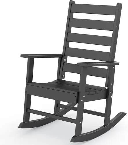Miniatura 12 de GREENVINES Juego de 2 sillas mecedoras para exteriores Plástico HDPE Mecedoras de patio Silla mecedora de porche Coctelera De gran