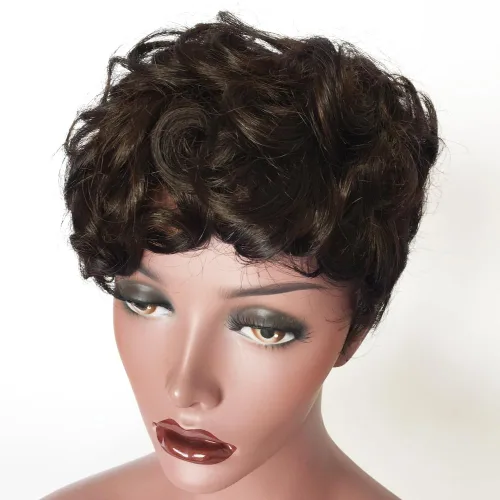 Miniatura 3 de Peluca de cabello humano con corte Pixie, pelucas cortas rizadas naturales para mujeres negras, pelucas de cabello humano corto marrón natural de 4