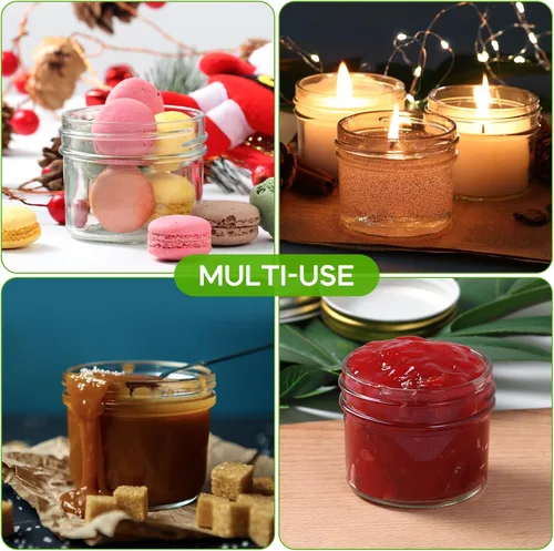 Miniatura 6 de Paquete de 40 tarros de vidrio de 4 onzas con tapas negras, mini tarro de boca regular, tarros de conservas para miel, mermelada, gelatina, recuerdo