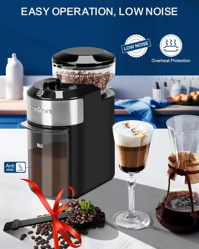 Miniatura 10 de Lonkion Molinillo de café eléctrico de rebabas - Molinillo de rebabas ajustable con 28 ajustes precisos de molienda para 12 tazas - Molinillo