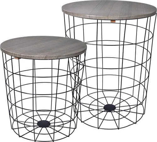 Elevon Mesa auxiliar de mesa anidable, base de cesta de alambre con tapas de madera, juego de 2, gris
