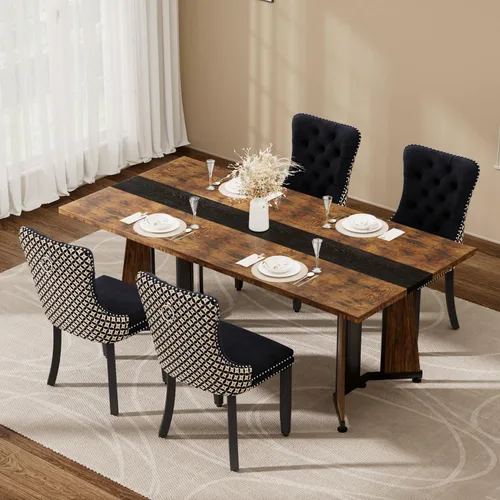 Miniatura 28 de Juego de mesa de comedor de 5 piezas con 4 sillas, mesa de comedor rectangular de madera de 71 pulgadas con sillas de comedor de terciopelo, tablero