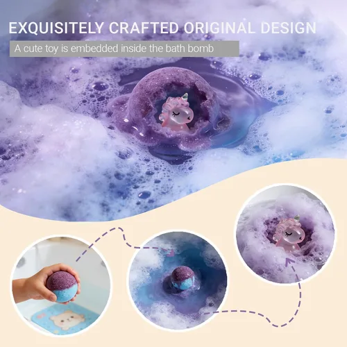Miniatura 7 de Bombas de baño con sorpresa en el interior, juego de 35 bombas de baño para niños con juguetes de animales que brillan en la oscuridad, burbujas