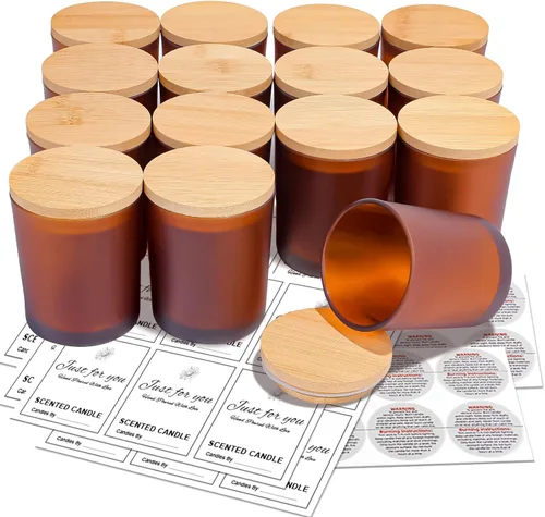 Miniatura 14 de CONNOO Paquete de 8 tarros de vidrio negros vacíos de 14 onzas para hacer velas con tapas de bambú y etiquetas adhesivas, tarros para hacer velas a
