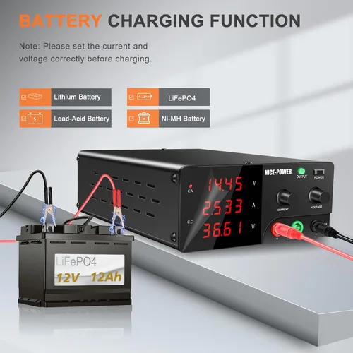 Miniatura 6 de NICE-POWER Fuente de alimentación de CC variable, fuente de alimentación de banco de alta potencia de 15V 60A 900W con perilla de codificador