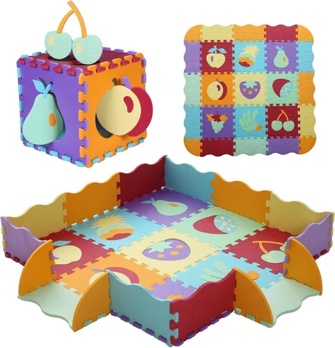 Miniatura 14 de Alfombrilla de juego de espuma para niños, 25 piezas de rompecabezas cuadrados entrelazados, alfombrilla de juego de espuma para bebés, alfombrilla