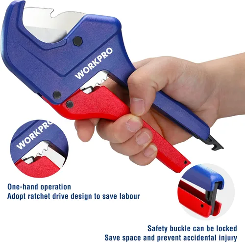 Miniatura 2 de WORKPRO Cortador de tubos de PVC con trinquete, hasta 1-5/8 pulgadas, cortador de tubos y tubos de plástico para mangueras de PEX, PVC, PPR