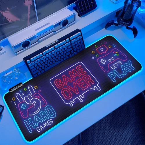 Miniatura 9 de JMIYAV Alfombrilla de mouse para juegos RGB en blanco y negro, 31.5 x 12 pulgadas, PC XL, grande, extendida y brillante, con luz LED, base de goma