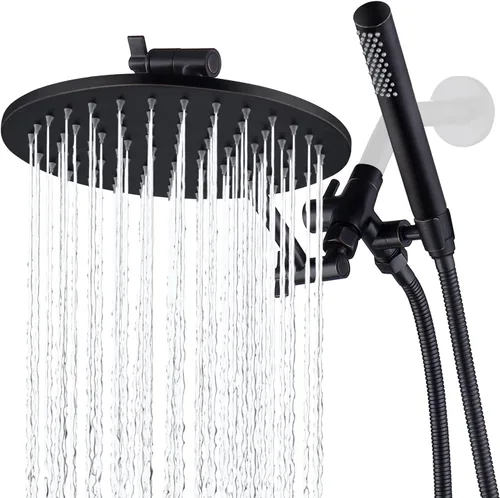 Miniatura 9 de G-Promise Combo de cabezal de ducha todo metal doble, cabezal de ducha de lluvia de 8 pulgadas, varita de rociado manual, desviador suave de 3 vías