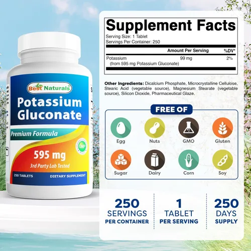 Miniatura 2 de Suplemento de Gluconato de Potasio Best Naturals 595 Mg Tableta, 250