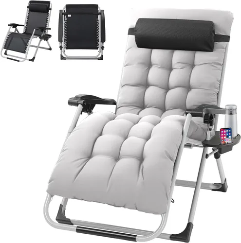 Miniatura 13 de VINGLI Silla Acolchada de Gravedad Cero, Silla de Salón con Cojín y Bandeja Removibles, Sillas Plegables Reclinables para Patio, Silla Reclinable