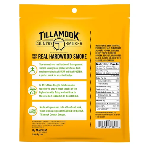 Miniatura 2 de Tillamook Country Smoker - Salchichas ahumadas sin azúcar, sabor jalapeño picante, 4 onzas (1 paquete) Salchichas ahumadas con madera dura