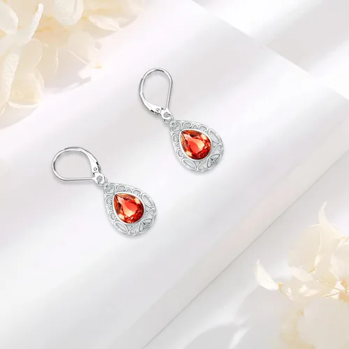 Miniatura 246 de Aretes colgantes de plata de ley con diseño de árbol de la vida, flor, abeja, animales, gato, colibrí, piedra lunar, turquesa, aretes con cierre