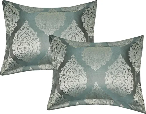 Miniatura 6 de Sterling Creek Trinity - Juego de edredón de lujo de 7 piezas, edredón tradicional de medallón jacquard gris y verde con cojines decorativos