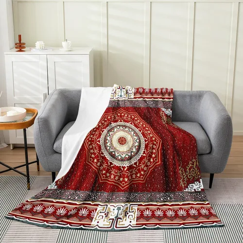 Miniatura 23 de Erosebridal Manta Bohemia de Tiro 40x50 Pulgadas, Retro Azul Amarillo Degradado Rojo Floral Bohemio Tribal de Vellón, Vintage Antiguo Enrejado