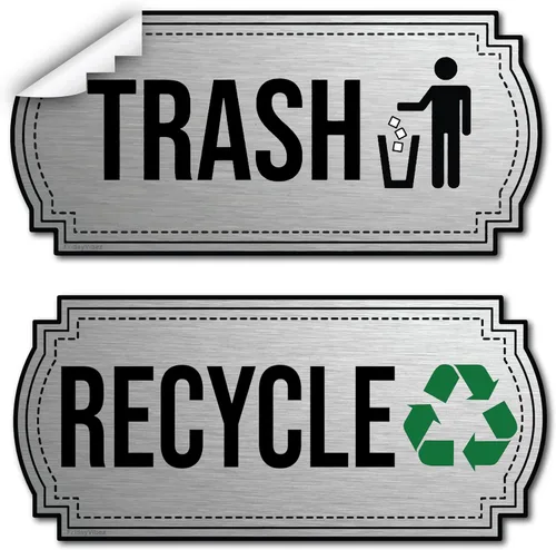 Calcomanías de reciclaje y basura para botes de basura, etiquetas de vinilo estilo acero inoxidable, paquete de 2 unidades, logotipo de calcomanías