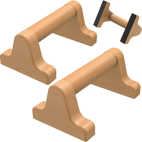 Miniatura 8 de SELEWARE Barras de empuje de madera, barras paraletas, barras antideslizantes para calistenia, fitness, entrenamientos de piso, madera maciza con A