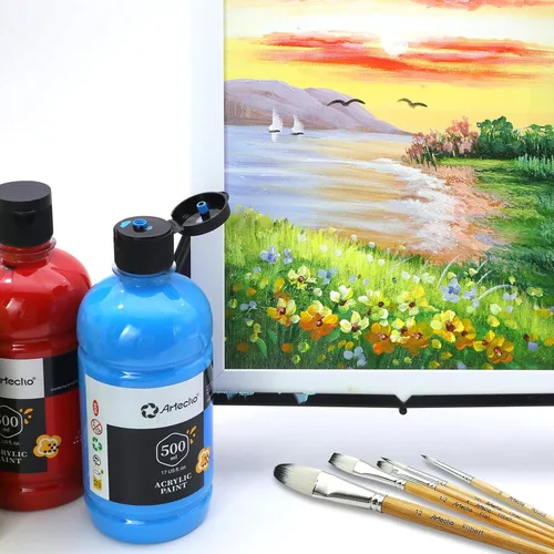 Miniatura 5 de Artecho Juego de pintura acrílica de 12 colores en envases grandes (500ml/17oz), pintura para manualidades artísticas para suministros de arte