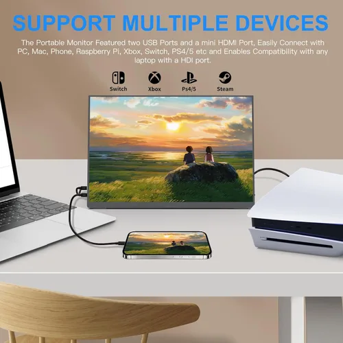 Miniatura 5 de Monitor portátil de 10.5'' para laptop, monitor de pantalla portátil de 2K FHD 60HZ, entradas USB-C y HDMI, panel IPS ultradelgado con HDR
