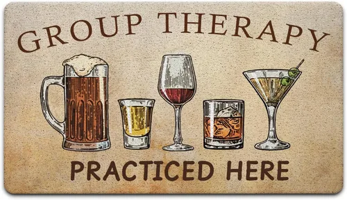 Miniatura 20 de JINYO Funny Bar Door Mat, Group Therapy Practiced Here Doormat Home Bar Man Cave Lounge Pub Club Party, Funny Beer and Cocktails Welcome Mat for
