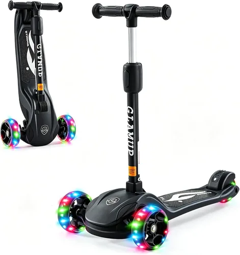 Miniatura 2 de GLAMUP Patinete para niños de 3 ruedas, manillar ajustable en altura para niños, sistema de inclinación para dirección y mecanismo de fácil plegado