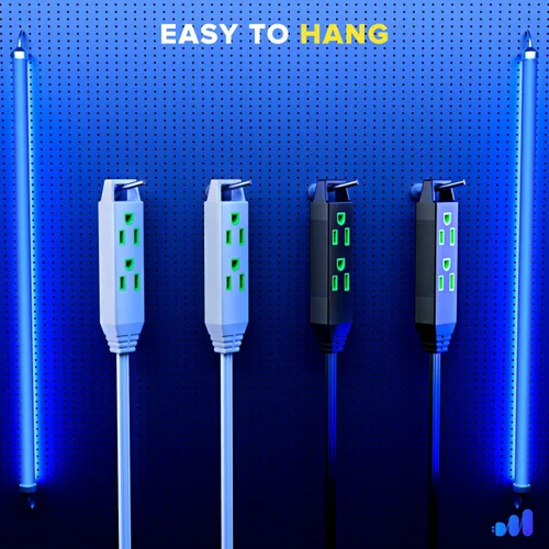 Miniatura 3 de Maximm Cable de extensión de 15 pies, calibre 16, enchufe plano pequeño y diseño de cable plano que ahorra espacio, 125 V, 13 A, 1625 W, 3 clavijas