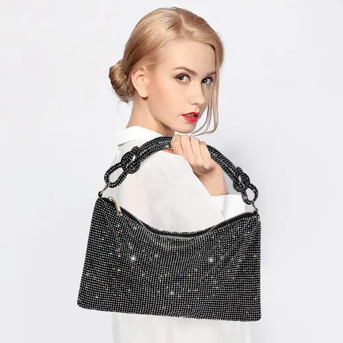 Miniatura 3 de WLLWOO WLLWOO Bolsos de mano con diamantes de imitación para mujer, bolsos de noche elegantes, bolsos cruzados brillantes para fiesta, club, boda