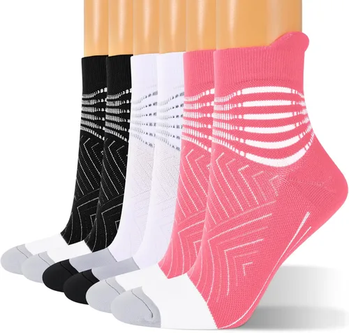 Miniatura 8 de Calcetines de compresión para el tobillo para mujer, con absorción Coolmax, deportivos y acolchados, alivio de la fascitis plantar, paquete de 2, 3