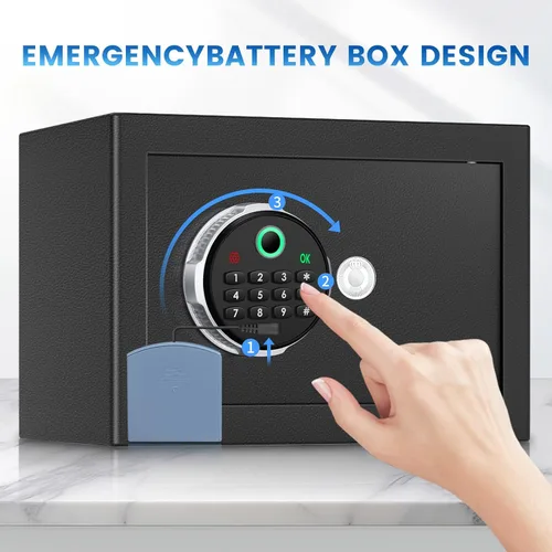 Miniatura 3 de Pequeña caja de seguridad biométrica inteligente para el hogar, mini caja fuerte para el hogar con alertas dobles antirrobo, modo silencioso