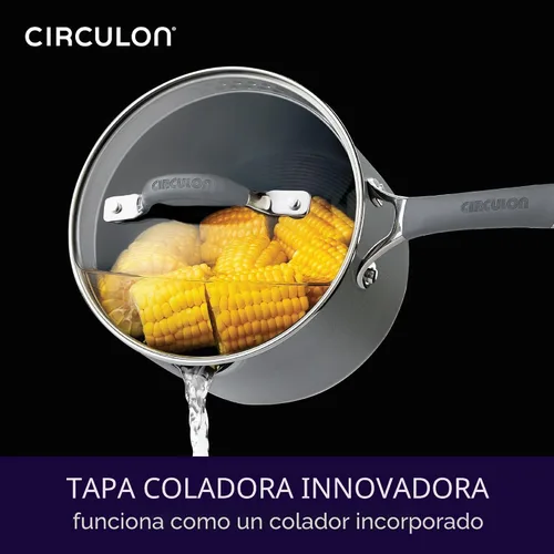 Miniatura 4 de Circulon Radiance - Cacerola antiadherente con revestimiento duro y colador de 3 cuartos de galón, color gris