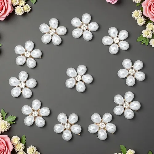 Miniatura 2 de 30 piezas chapadas en plata de 5 pétalos, cuentas de flores de diamantes de imitación, botón de adorno para ropa hecha a mano, zapatos, sombreros