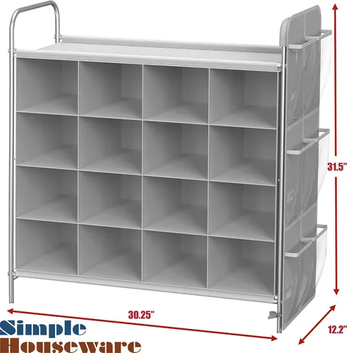 Miniatura 7 de Simple Houseware - Organizador de zapatero con cubículo de 4 niveles y 16 cubos, color gris