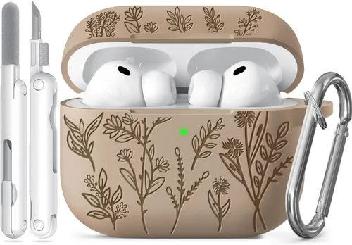 Miniatura 70 de Funda para Airpods Pro 3 con tapa magnética, fundas grabadas con flores para Apple AirPods Pro de 3ª generación 2025, funda de silicona suave