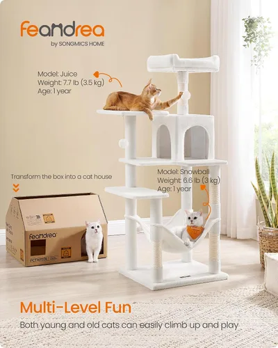 Miniatura 2 de Feandrea - Árbol para gatos de varios niveles para interiores, torre para gatos tipo condominio con 4 postes para rascar, 2 posaderos, hamaca