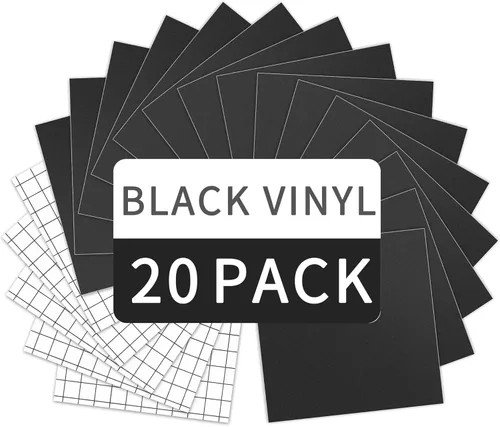 Miniatura 9 de Vinilo permanente negro, paquete de 15 unidades de vinilo negro de 12 x 12 pulgadas y 5 hojas de cinta de transferencia, hojas adhesivas permanentes