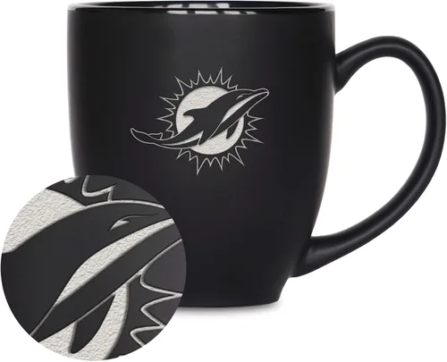 Miniatura 33 de Rico Industries Taza Bistro Mate Negra de Fútbol Americano NFL de 15 onzas - Para Bebidas Calientes o Frías - Logotipo del Equipo Grabado para una