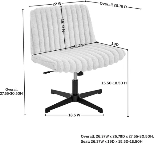 Miniatura 2 de Roundhill Blynn - Silla giratoria ajustable con cruz cruzada, silla de oficina de asiento ancho, silla de tocador, color gris claro